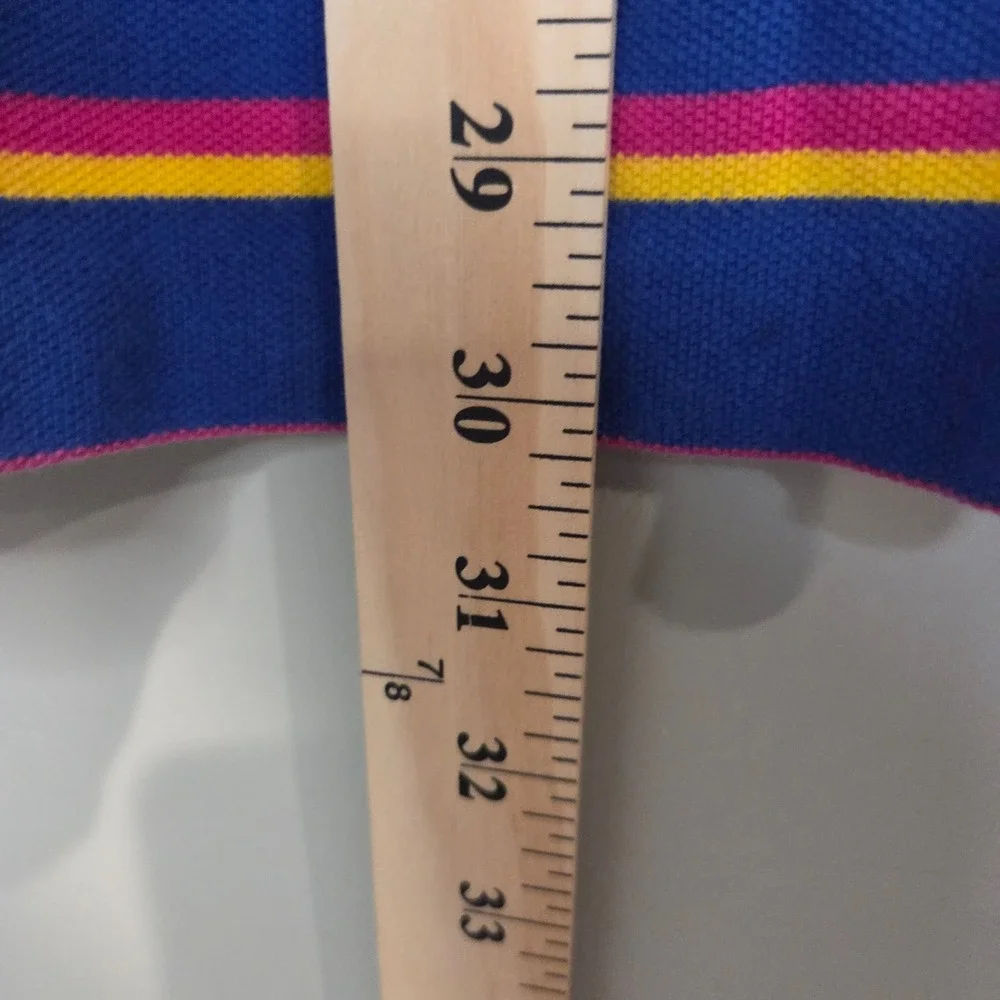 Polo Ralph Lauren Striped Polo Shirt Mens Large Blue Pink Yellow Cotton Vintage